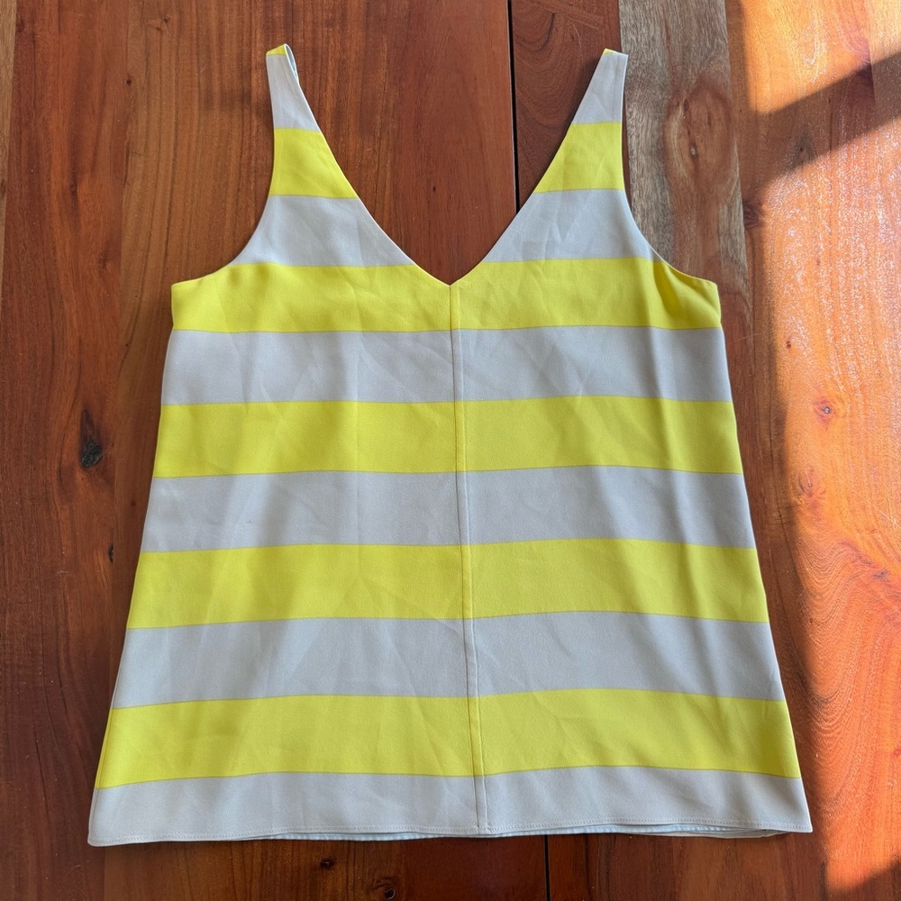 Tibi Yellow and Beige Striped Silk Tank Top